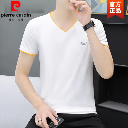 皮尔卡丹（pierre cardin）新款新疆纯棉男士短袖t恤衫打底衫V领体恤潮流半袖夏装上衣服针织 QY691深灰 XL 建 议：115至130斤