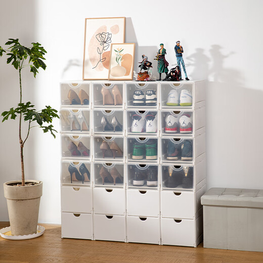 Sailotou Double Door Thickened Shoe Box Basketball Shoe Box Flip Transparent Shoe Storage Box Shoe Rack Dormitory Shoe Cabinet White 12 Pack - Does Not Include Partitions