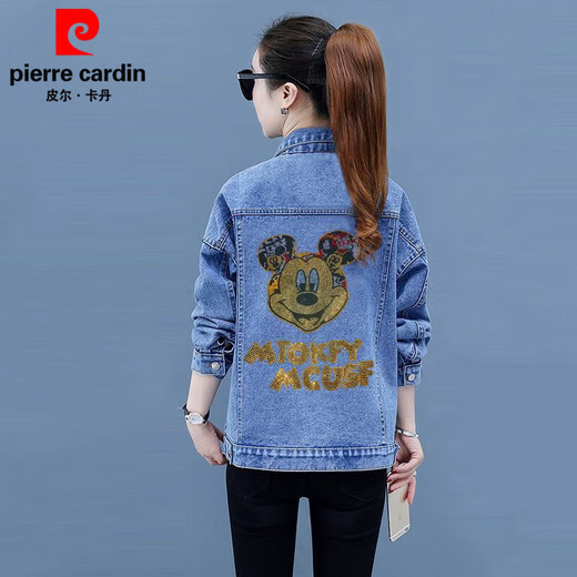 Pier Cardin denim jacket for women 2025 spring new fashionable and fashionable denim jacket versatile slim women's jacket top 9903# Zou Ju embroidered style S [Suggestion 80--100Jin [Jin equals 0.5 kg]]