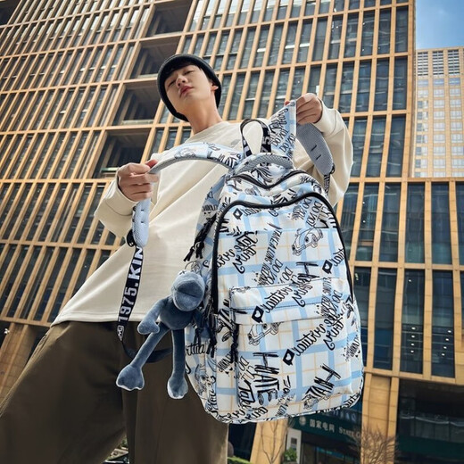 拉链尼龙布均码双肩包 灰色 均码