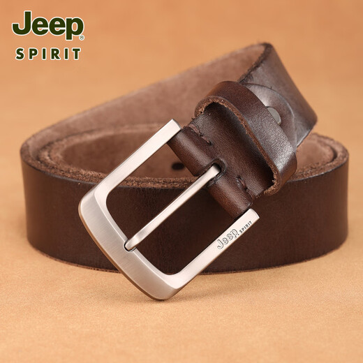 Jeep (Jeep) Courteille de chute de vache, ceinture de jeunesse en cuir authentique pour hommes, boucle de goupille décontractée, ceinture de jeans artisanale pur pour hommes 1047 [boucle de bronze rétro] Ceinture épaissie 120 cm