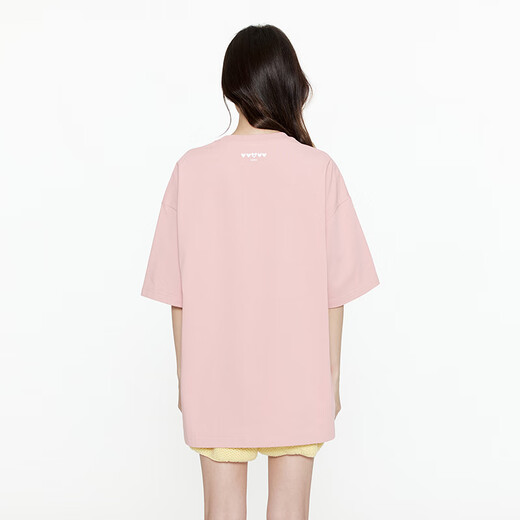 古由卡（GUUKA）情侣装潮流重磅短袖黑色T恤圆领上衣服男装夏季时尚纯棉刺绣印花 粉色F6621 XS