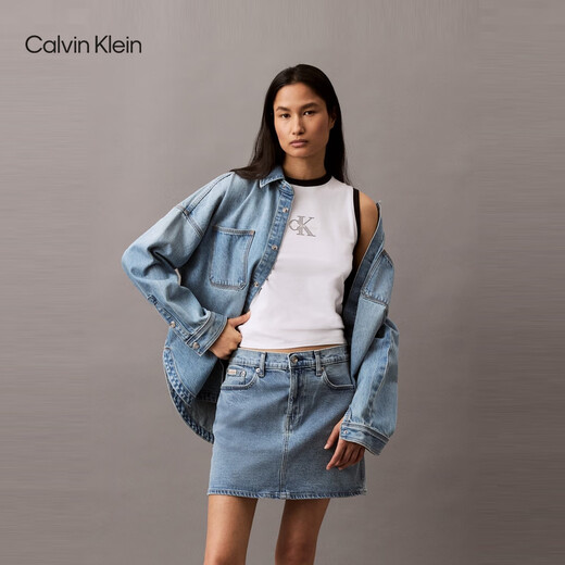 Calvin Kleinjeans 25 Frühlings- und Sommer Neue Frauen trendy Retro CK Sexy heißes Mädchen Hellblau Denim Rock 47b738g