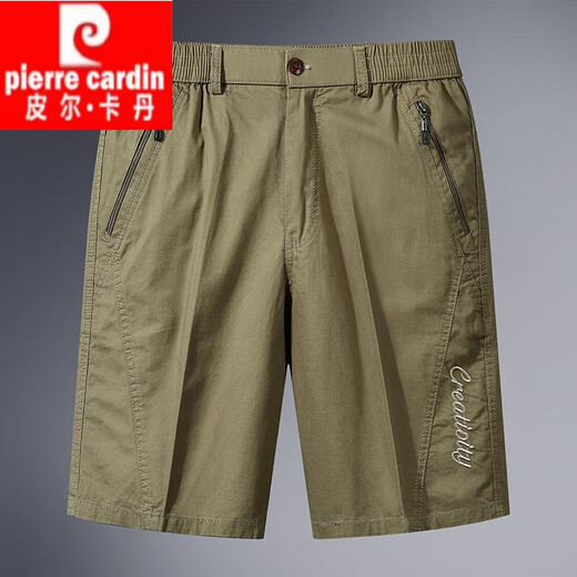 
Pierre cardin pure cotton shorts men's summer thin zipper pocket casual five-point pants middle-aged and elderly loose large size daddy mid-size T-9871 military green XL weight 100-125 Jin [Jin equals 0.5 kg]