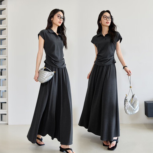 Vanciman Fashion Suit Jirt pour femmes 2025 Été Nouvelle température revers à manches courtes à manches hautes hautes jupe mince M9737 Gris foncé