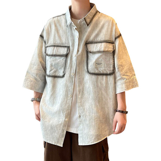 Meloban Pure Coton Shirt Shirt Men's Summer Sexy Shirt Men's Men's Loose Casual Retro Fin Veste 898 Gray 3xl Environ 160-180 Jin [Jin est égal à 0,5 kg] peut être porté
