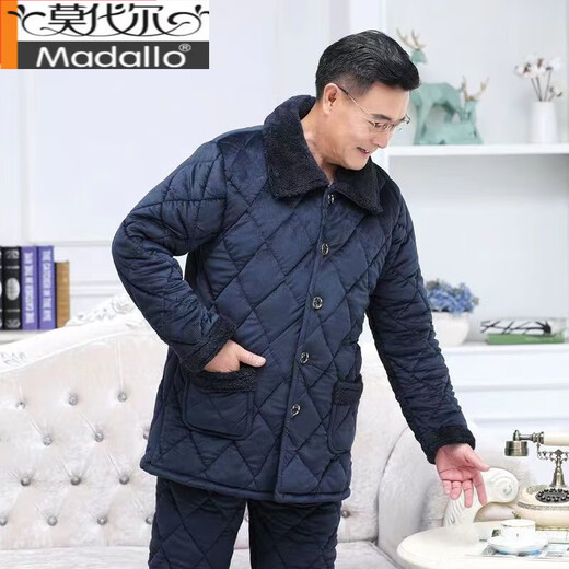 Modales Pyjamas mittleren Alters und älterer Menschen, der Vater und Großvater verdickte Cotton Jacket Home-Anzug, dreischichtige Baumwoll-Super-verdickte ältere Menschen, 9921 dunkelblau L [90-125jin [Jin gleich 0,5 kg]] Dreischichtig verdickte verdickte.