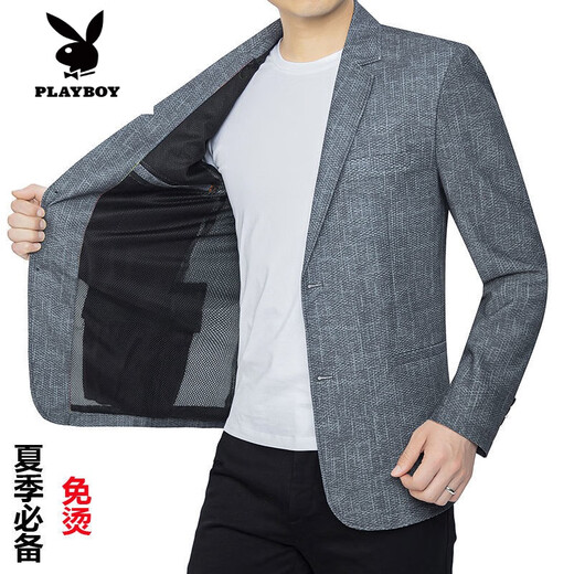 花花公子（PLAYBOY）2025新款夏季西装男外套中年弹力小西服爸爸装冰丝防晒衣夹克 蓝色 202125 S 165/84A /90-100斤