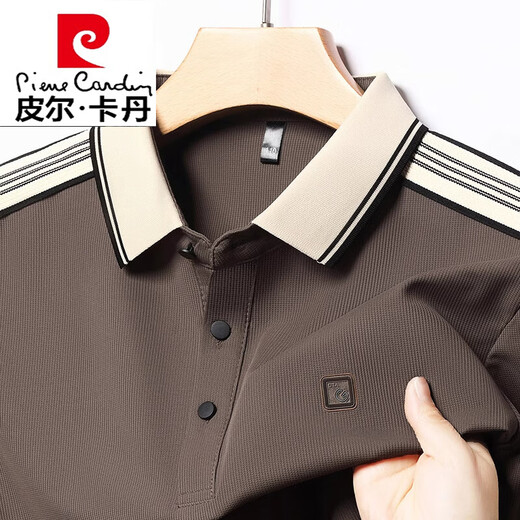 皮尔卡丹（pierre cardin）休闲透气POLO衫男士短袖T恤夏季冰丝翻领半袖宽松上衣针织 君牛-16802-咖啡 S 165/80A 建议90-115斤