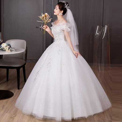 Beiyao 88 one-shoulder French light 2025 dress loose floor-length wedding dress with three-plus accessories XL