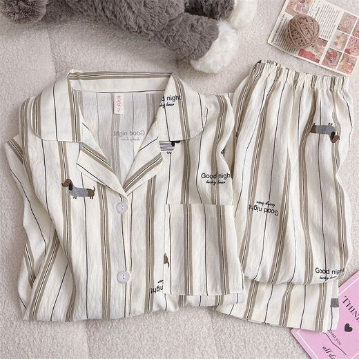 Rongxitu (Rongxitu) Koreanisch gestreifter Cartoon Cloud Cotton Pyjamas zweiteilige Set für Outdoor-Kleidung 826# vertikaler Dachshund Hund 175 l