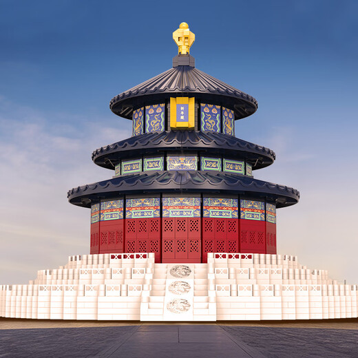 积悠米天坛祈年殿中国风建筑兼容乐高积木成人儿童拼装益智玩具生 小号金顶角楼3888颗粒+工具无灯光板