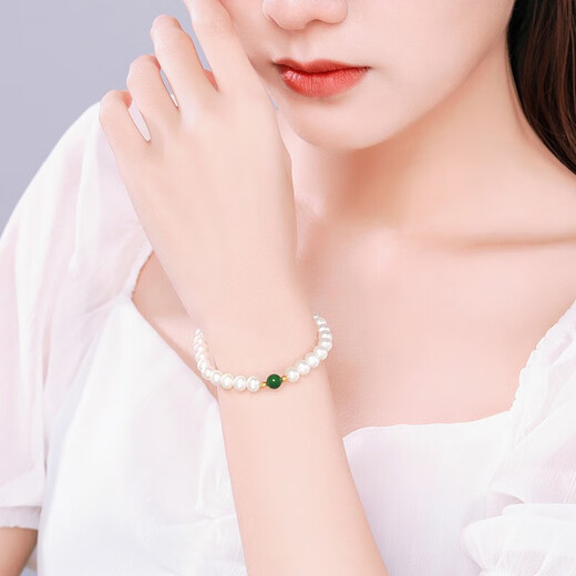 Chao Acer Qingyu Pearl Jasper S925 Silver Bracelet Women's Silver Jewelry Hand Accessories for Mother's Birthday Gift Women Pearl Approximately 5.5-6mm Chain Length Approximately 16cm (Elastic Cord)