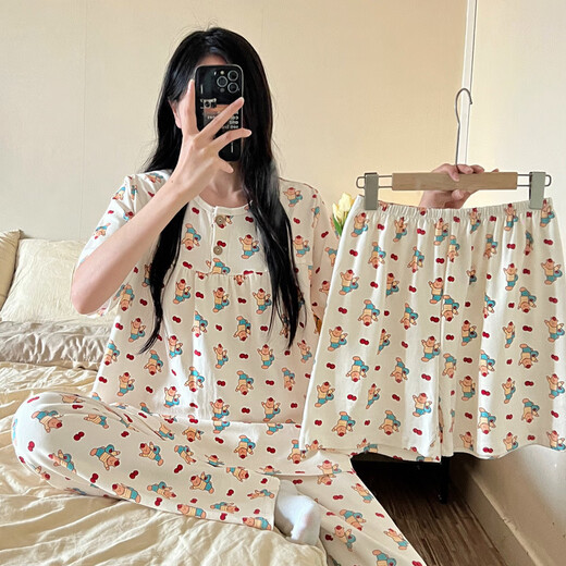 乐僖贝俫夏季甜美卡通三件套睡衣女可外穿家居服套装 761樱桃娃三件套-短长/HQ 170 M