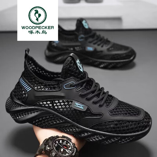 Woodpecker Spring Spring Men a los zapatos casuales de malla transpirable para hombres zapatos Hollow Comfort Mesh Mesh Mesh Zapatos Anti-Slip Soft Sports Driving Shoes 898 Azul 43