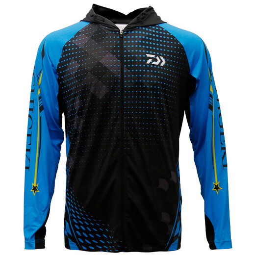 DAIWA 25 spring and summer one-hit sun protection clothing, thin hooded/stand collar fishing clothing, sunshade zipper, long sleeves, stand collar sun protection top - blue XL