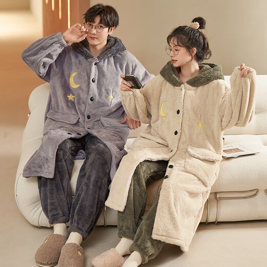 Fuxinkang Coral Velvet Couple pyjamas Fall et hiver épaissis des vêtements de flanelle de pannel pour femmes épaissies pour femmes Py-6625 L - Femmes [Hauteur 160-165-WATTER 100-120]