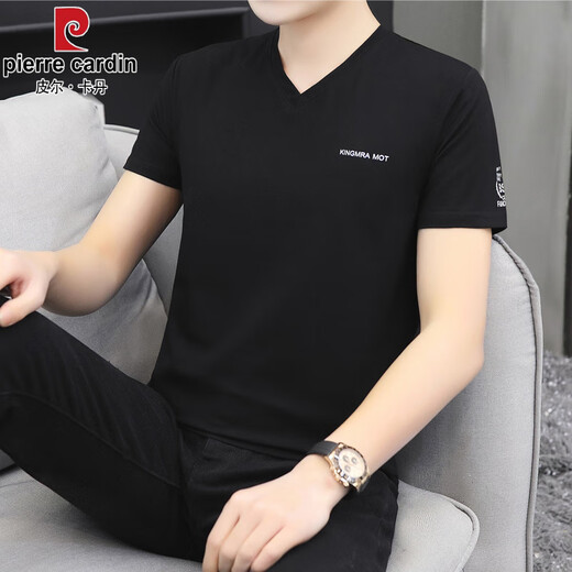 Pierre cardin high-end ice silk cotton quick-drying summer cotton short-sleeved T-shirt men's blouse v neck trendy fashion new half-sleeved men's slim fit T [Father's Day gift] Dark gray Q693 M 90-100Jin [Jin equals 0.5 kg]