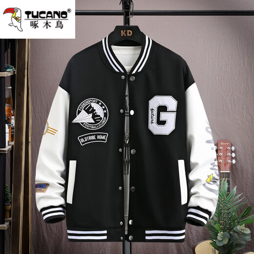 Woodpecker printemps et automne Baseball Suit garçons adolescents Junior School élèves tendance belles veste de grands enfants en coton pur masculin J724 Black xl