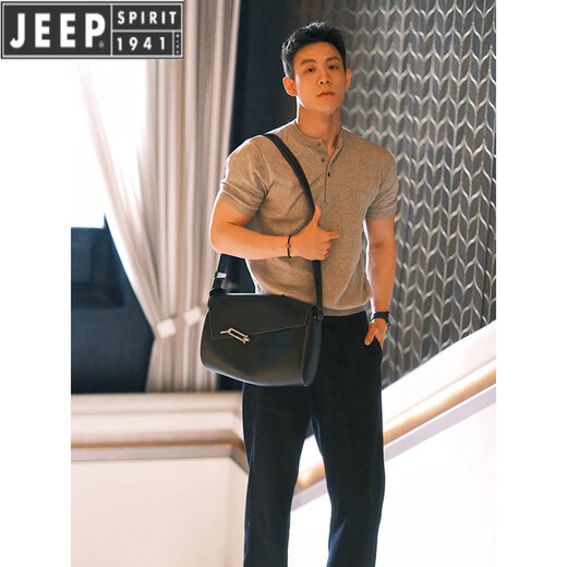 JEEP SPIRIT gray henley collar short-sleeved polo shirt men's summer cuffs fitness sports t-shirt American muscular half-sleeve gray XL (suitable) 130-145Jin Jin equals 0.5 kg