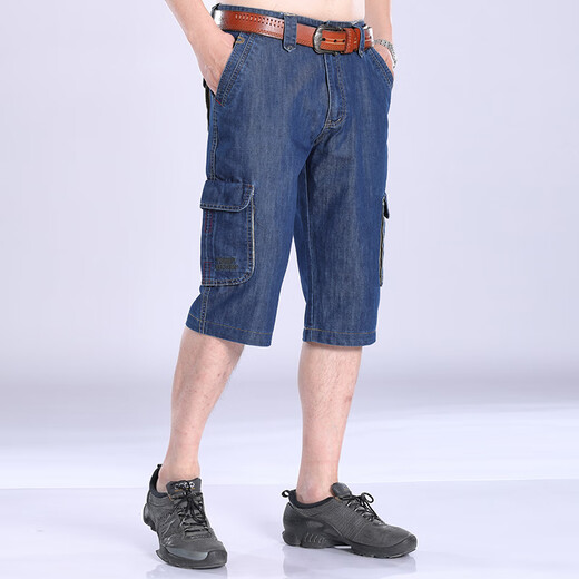 Jeep Spirit Jeep Denim Shorts Hombres Mid-Wists Mid-Pants Mid-Pants Mid-Pants Pantalones de cultivo informales Summer NUEVO Producto 753 Blue oscuro 34