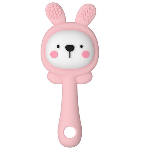 New rattle rabbit can chew teether rattle teether baby chewable food grade silicone pink - little rabbit 1 pack + box + silicone anti-chain rattle - comfort teether