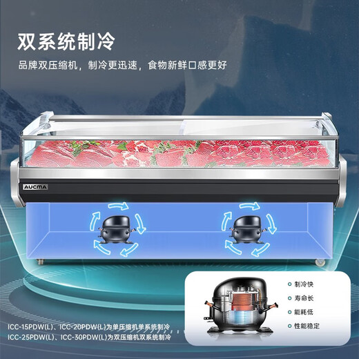 
AUCMA (AUCMA) fresh meat cabinet display cabinet supermarket pork refrigerated fresh food cabinet commercial horizontal freezer cold dishes duck neck cabinet sushi fruit cooked beef and mutton cold fresh display cabinet flat mouth gray style (2500*1050*930)