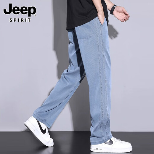 JEEP SPIRIT休闲裤男夏薄款2025新款冰丝直筒裤男款潮牌帅气运动裤百搭长裤子 1048黑色 M （28-29码）体重95-110斤