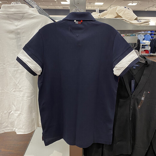 Tommy Hilfiger (Tommy Hilfiger) Sommer Herren hübscher lässiger Patchwork besticktes Perlengnade kurzärärmig Polo Offizielle authentische 1# Navy Blue Color Combination Version 9767 410 Regular S