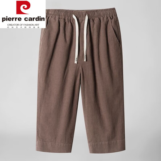 皮尔卡丹（pierre cardin）2025棉麻7七分裤男士夏季宽松薄款新中式直筒短裤大码亚麻裤子 8222米色 L 1105-120  斤