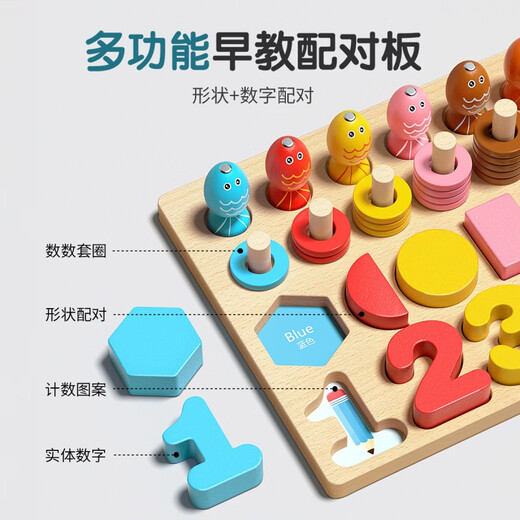Jingsen para niños Juguetes de montaje de bloques de construcción de 16 años Baby Toys de 16 años de educación digital Educación temprana Rompecabezas [tablero de emparejamiento de tres en uno] Números de madera sólida en espesas ronas lisas