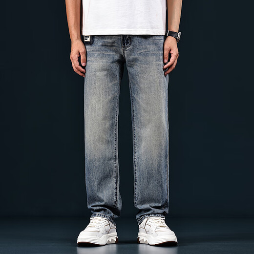 Canelin Kiskha American Retro Gradiente de lavado Jeans Jeans Men's Summer y Autumn High-Light Light-Tight Tendy Brand Bosts Men 702 Retro Blue Regular 28