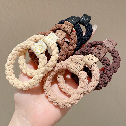 Demina Highly Elastic, Durable, Thick and Temperamental Hair Rope, Versatile Ponytail Hair Tie, Hair Accessory, Head Rope, Leather Cover, Hair Accessory, Rubber Band, Twist Bear Logo, 5 Black