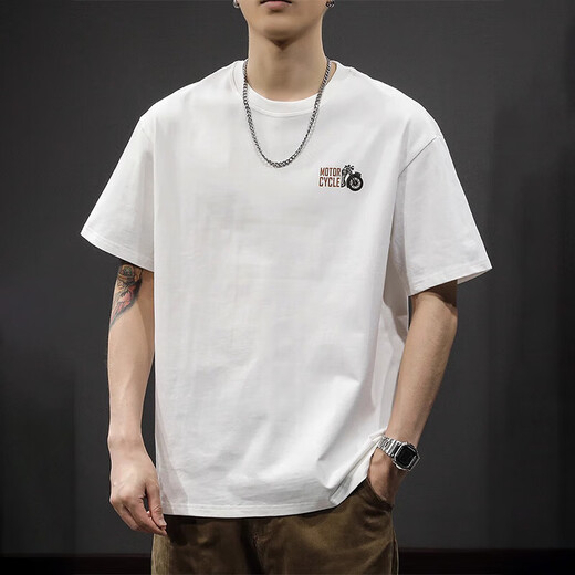 新百伦短袖T恤男夏季薄款宽松百搭圆领上衣新款男士高端休闲纯色衣服 1518白色 XL