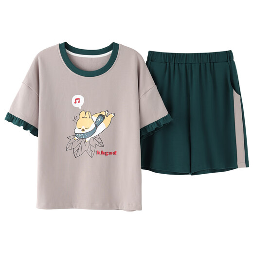 雅鹿睡衣女夏季套装短袖女士两件套纯棉夏天韩版薄款学生春秋冬家居服 虾肉粉 GXT6630图色 M _女神睡衣 赠运费险