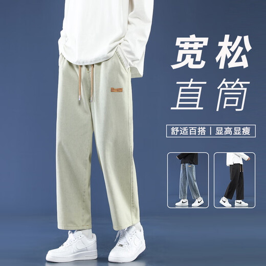 Foss Phil 牛仔裤男士春夏季宽松直筒裤美式高街潮流休闲九分裤子男 718-K830黑色 S （建议90-110斤）