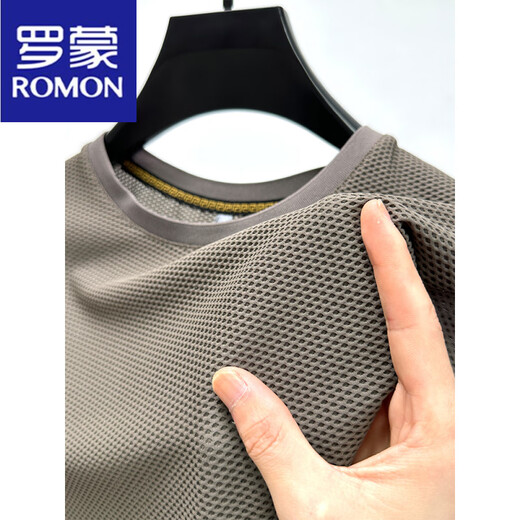 Romon Ice Silk Mesh T-Shirt Herren kurzärmelige runde Hals Sommer-Eissensen atmungsaktives schweißabsorbierend