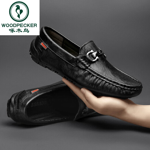 Specht Frühling Herrenschuhe Beanie Schuhe Echtes Leder-Herren 2025 Neues weichhautloser Soft-Lösch-Faulpersonen-Lederschuhe Sommer Black Hollow-9901 38