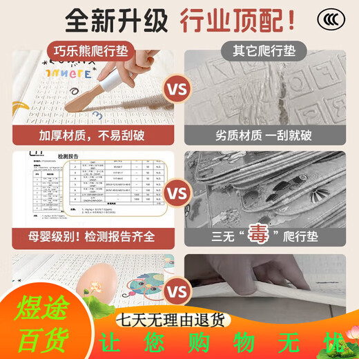 巧乐熊（Qiaolexiong）巧乐熊宝宝爬爬垫婴儿爬行垫XPE无毒无味无甲醛家用客厅儿童防摔 包边整体垫丨哈尼熊+牧民小屋 [180*200*2CM]
