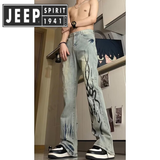Jeep Spirit Jeep Flame Jeep Jeep Summer Brand de moda Straight Pants High Street Style 692-Black S [75-85Jin [Jin equivale a 0.5 kg]]