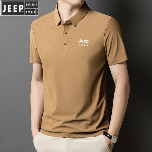 Jeep Spirit Neues komfortables Polo-Hemd Herreneis Seiden kurzärmelig T-Shirt Summer Revers Anti-Falten-Geschäft und lässige und ältere halbärmelige Jeep12358 Ice Seide Polo-Hemd/Obsidian Black L [110-125jin [Jin gleich 0,5 kg]]