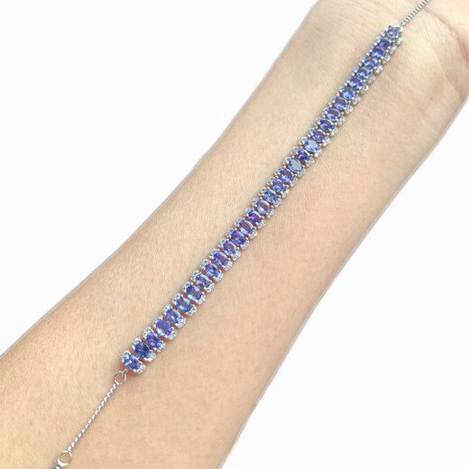 Junpo Elegant Light Luxury Versatile Fashion New Exquisite Natural Tanzanite Bracelet S925 Silver Inlaid Silver Jewelry for Women White 22cm