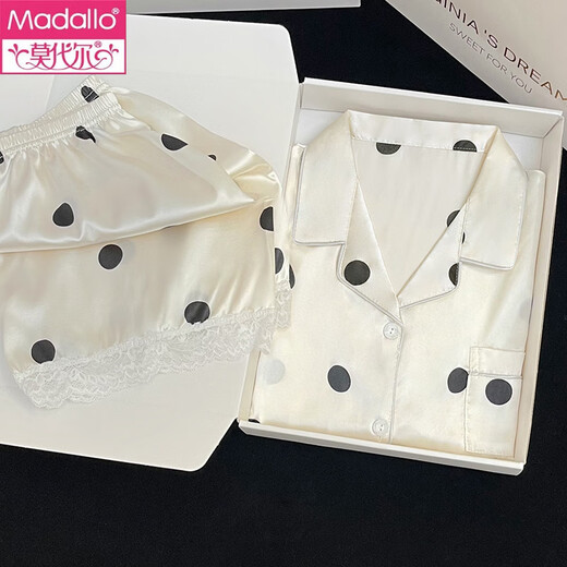 Modal Sleeping Pyjamas für Frauen im Sommer Dünnkühle, süße, kurzärmelige Ins-Sensing-Polka Dot-Kleidungsstückset können außerhalb #YX-9214 XL getragen werden [116-130] Jin [Jin entspricht 0,5 kg]
