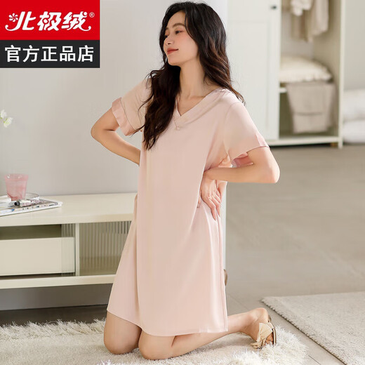 
Arctic velvet (Bejirog) nightgown for women in summer ice silk short sleeve mid-length thin style 2025 new casual dress home clothes YRC9934 M