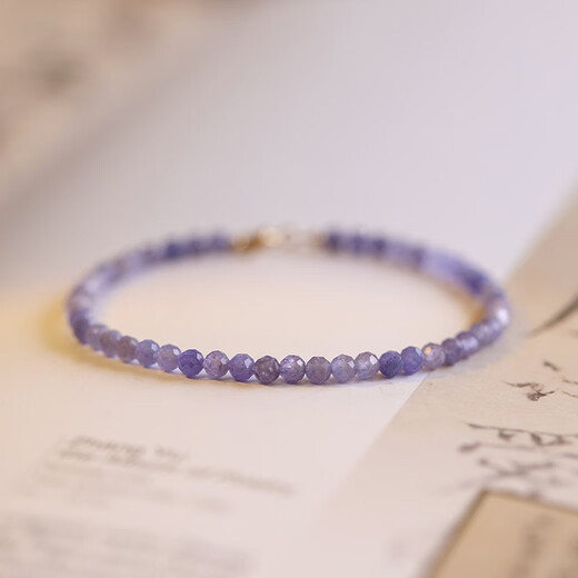 Feiyu extremely fine 3mm round bead natural tanzanite bracelet for women small gem transfer bead crystal bracelet retro style gift faceted style - suitable for wrist circumference 14cm