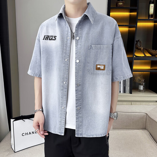 GTYUWVG牛仔外套男青少年2025春秋学生衬衫大童夹克男装长袖帅气衬衣秋装 9209牛仔外套(春秋款)-蓝色 长袖 M 适合80-100斤左右