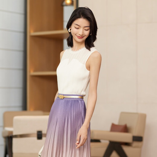 EP Yaying Serie de alta gama Mulberry Silk sin mangas Camisa de empalme de punto de punto, el mismo estilo que 9905A en el centro comercial de verano, White S