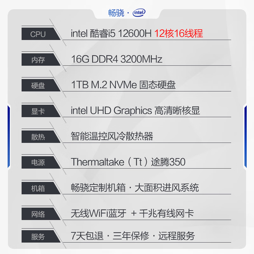 Changxiao Shangqi A 20% national subsidy desktop computer host commercial office home stand-alone machine (12-core i5 12600H 16G 1TB WiFi business keyboard and mouse)