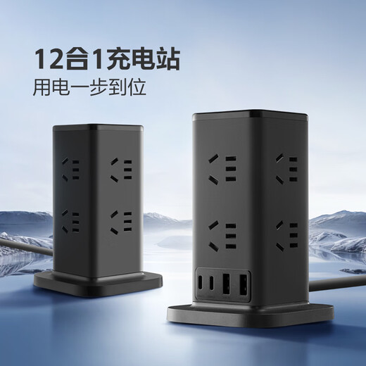 BULL Bull Vertical USB Socket Overload Protection Strip/Patch Board/Terminal Board/Plug Strip 8-bit Master Control+2A2C Full Length 1.6 Meters GNV-UL1008U Black