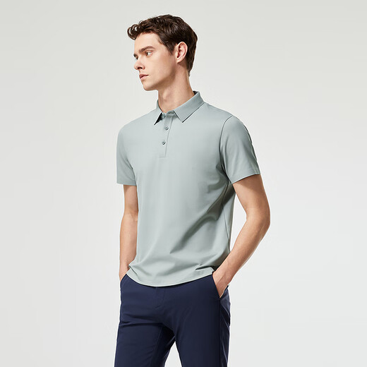YOUNGOR short-sleeved POLO shirt for men, machine washable mulberry silk blended, seamless and easy to deform, 2025 new product, light gray VSZS513119ECA M (recommended 120-135Jin Jin equals 0.5kg)